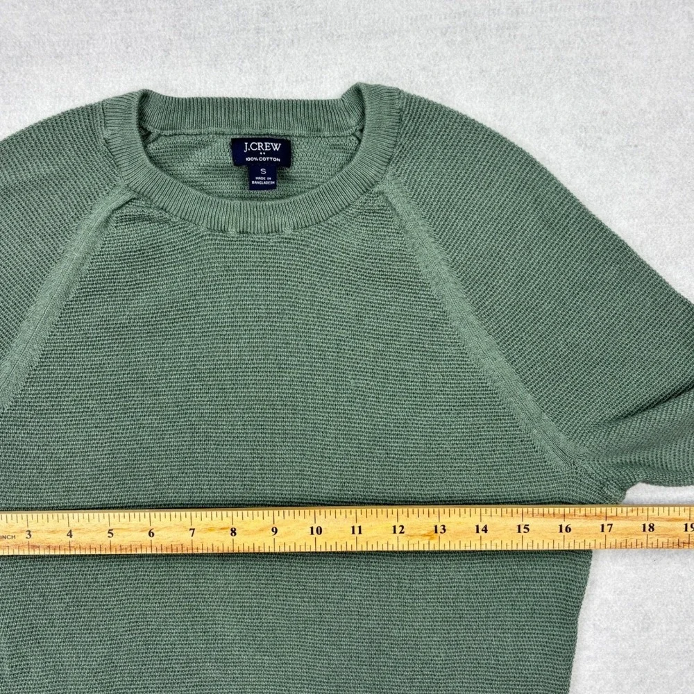 JCrew Factory Mens Small Crewneck Cotton Knit Raglan Sweater Sage Green CD617